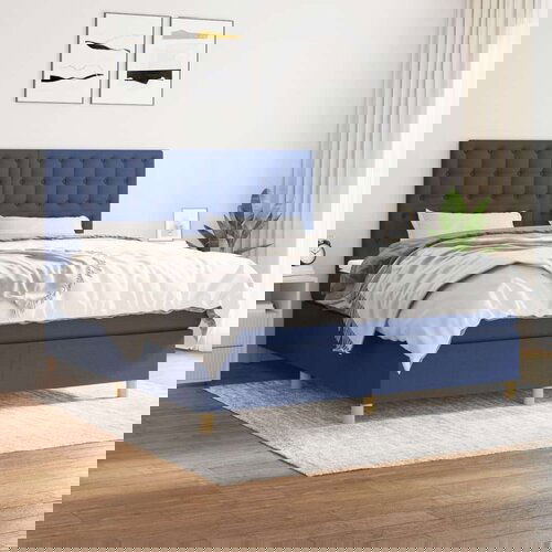  Box spring postelja z vzmetnico modra 160x200 cm blago, (20897176) Cene