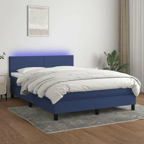  Box spring postelja z vzmetnico LED modra 140x200 cm blago, (20898788)