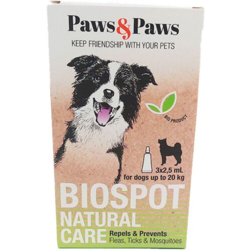 PAWS&PAWS sredstvo protiv buva, krpelja, vaši i komaraca za pse 7-20kg biospot natural 2.5ml Slike
