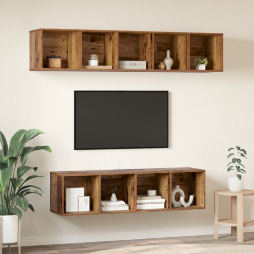 VidaXL Set TV komoda s pohranom 4 pcs Staro drvo 37 x 37 x 142.5 cm Slike