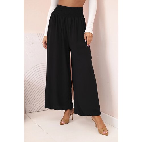 Kesi Włoski Women&amp;#039;s viscose trousers with elastic waistband black Slike
