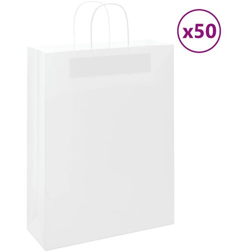 VidaXL Papirnate vrečke 50 kosov z ročaji bela 32x12x42 cm Slike