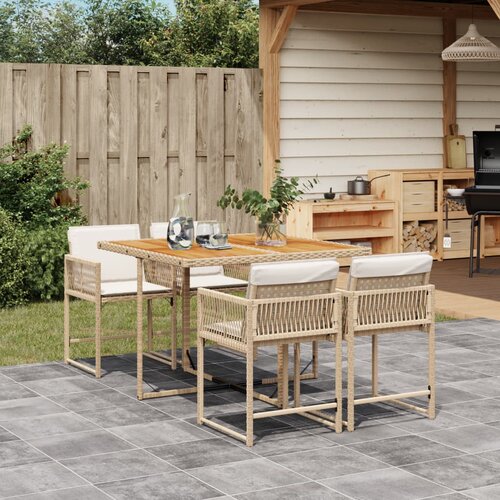 vidaXL Vrtna jedilna garnitura 5-delna z blazinami bež poli ratan Cene