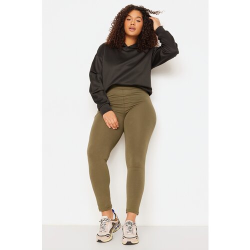 Trendyol Curve Plus Size Leggings - Green - High Waist Slike