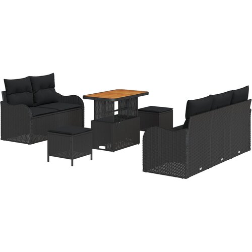 vidaXL set od 8 dijelova vrtnih sofe s jastučićima crni poli ratan akacija, 2-sjedna vrtna sofa s jastučićima crni poli ratan, set od 3 dijela vrtne blagovaonice s jastučićima crni poli ratan akacija Cijene