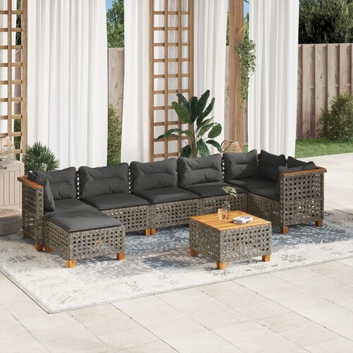 vidaXL 8-dijelni set vrtnih sofa od poliratana s jastucima sivi Cijene