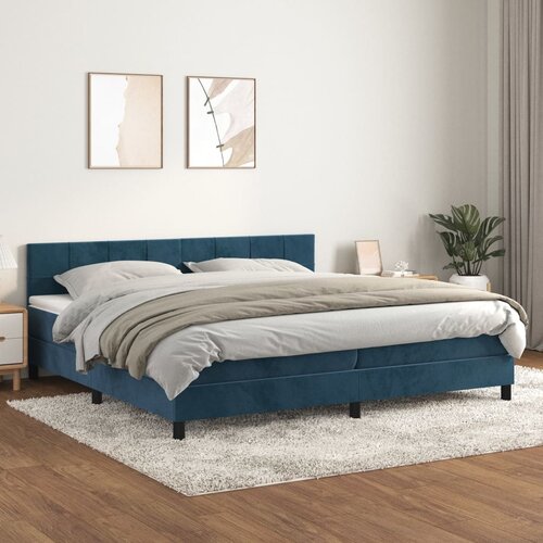 The Living Store Box spring postelja z vzmetnico temno modra 200x200 cm žamet - Box Spring Postelja, (21491400) Slike