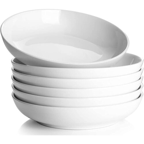 Dowan Porcelanaste Sklede za Testenine - Set 6 belih 21,6 cm za solato, juho in vsakdanjo uporabo. Primerno za družino in posameznike, (22137429) Slike