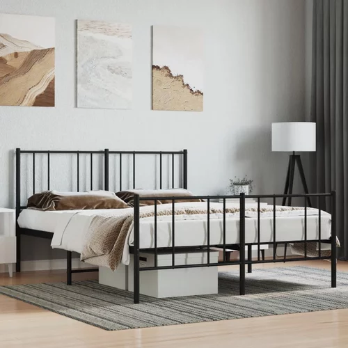 vidaXL Kovinski posteljni okvir z vzglavjem in vznožjem črn 140x200 cm