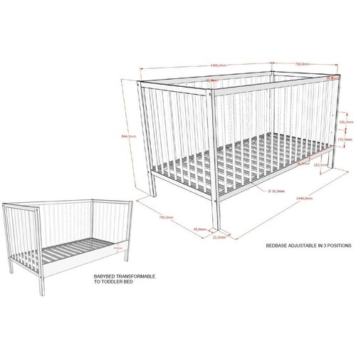 Vipack Smeđi dječji krevet od masivne bukve s uklonjivom stranicom/s podesivom visinom 70x140 cm Dino &amp;ndash; Slike