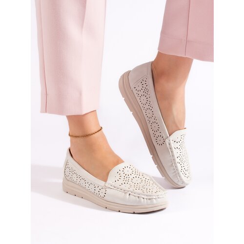 Shelvt Women's openwork moccasins white Cene