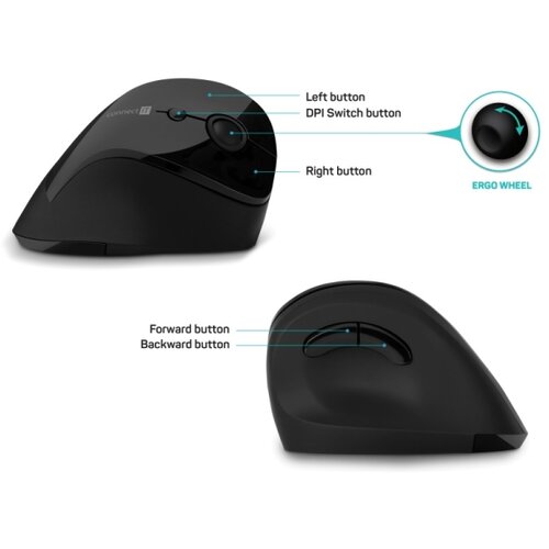 Connect IT CMO-2700-BK - Ergonomski bežični mi&amp;scaron; sa podesivim DPI 800/1200/1600, napajanje 1x AA, crne boje Slike
