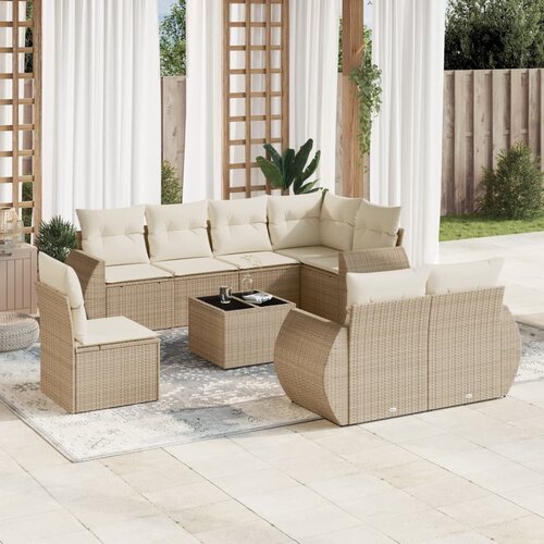 vidaXL 9-dijelni set vrtnih sofa s jastucima bež od poliratana Cijene
