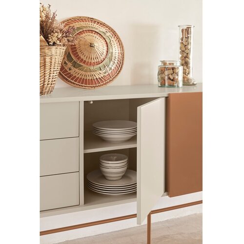 Teulat Opečnato oranžna/bež nizka komoda z drsnimi vrati 180x91 cm Nube &amp;ndash; Slike