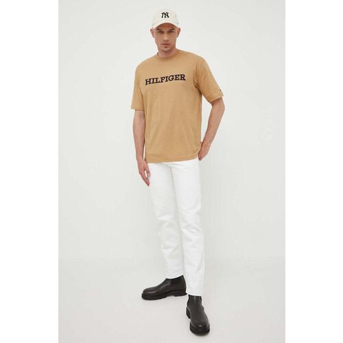 Tommy Hilfiger Bombažna kratka majica bež barva Slike