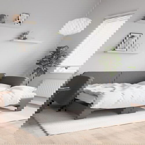 VidaXL Izvlečna dnevna postelja z vzmetnicami siva 100x200 cm blago Slike