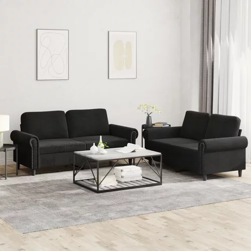  2-dijelni set sofa s jastucima crni baršunasti