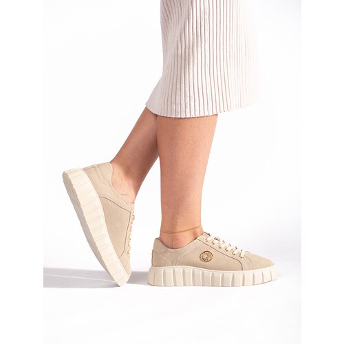 Shelvt Light beige suede leather platform shoes Cene