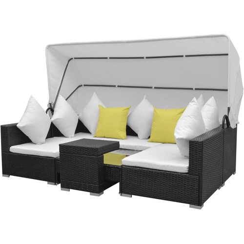  7-dijelni vrtni lounge set s baldahinom poli ratan crni Slike