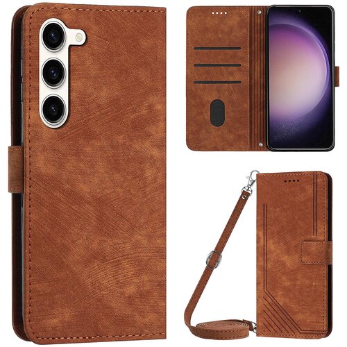 INORCO Za Samsung Galaxy S23 PU usnjena torbica Folio Case z vtisnjenimi črtami, stojalo, ovitek za telefon z naramnico, (22035873) Slike