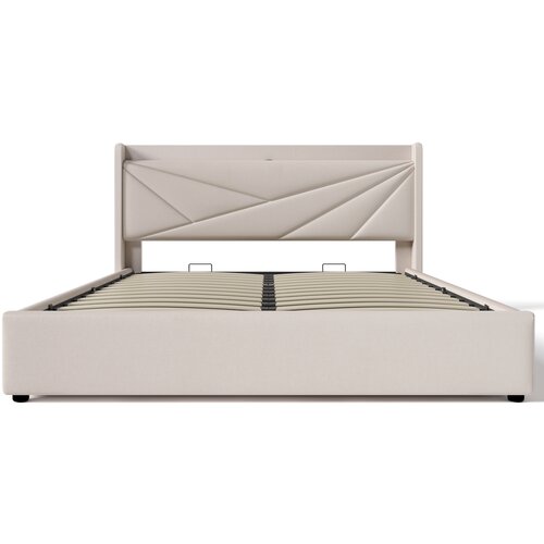 Lumor Postelja s predalom 180x200 cm – laneno blago – z USB-priključkom in letveno podlago – bež, (22151059) Cene