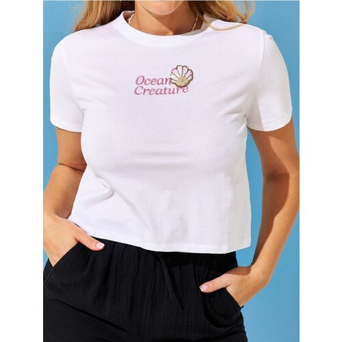 Sinsay Pamučni crop top s natpisom Cijene