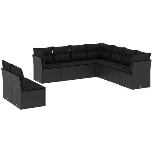 Maison Chic Seti vrtnega pohištva - Vrtna garnitura - Vrtni pohištvo set 9-delna z blazinami črn poli ratan, (21803979) Cene
