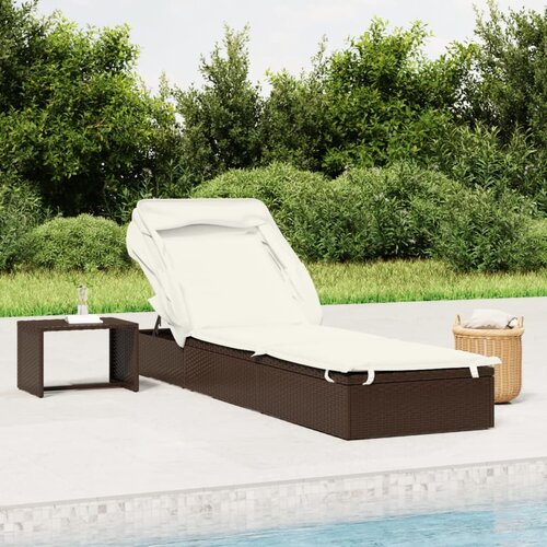 vidaXL Ležaj za sunčanje i sklopivi krov smeđi 213x63x97 cm poliratan Cijene