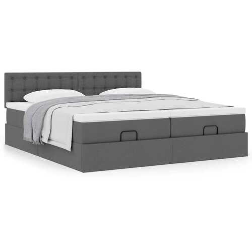 VidaXL Otomanski posteljni okvir z vzmetnicami siv 200x200 cm blago Slike