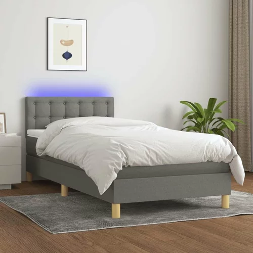  Box spring postelja z vzmetnico LED temno siva 90x200 cm blago, (20789270)