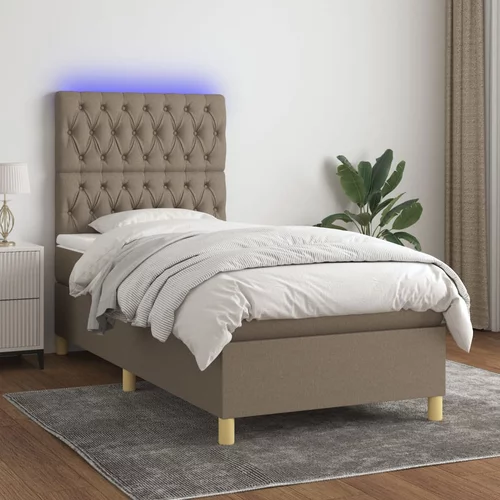 vidaXL Box spring postelja z vzmetnico LED taupe 100x200 cm blago
