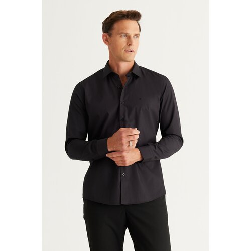 ALTINYILDIZ CLASSICS Men's Black Easy-to-Iron Slim Fit Slim Fit Classic Collar Cotton Shirt. Slike