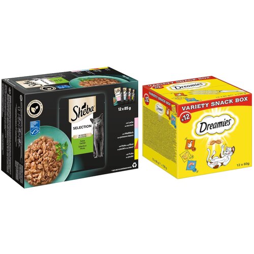 48 x 85 g Sheba vrečk + 12 x 60 g Dreamies Mixbox po posebni ceni! - Selection in Sauce fina raznolikost Slike