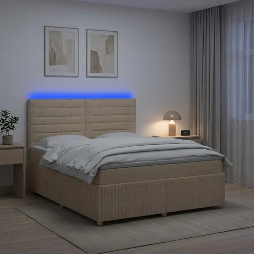  LED okvir za krevet s madracem Krem 140 x 190 cm Tkanina - Krem 140 x 190 cm Dizajn linija Slike