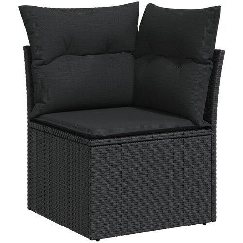 VidaXL 9-dijelni set sofe za vrt s jastučićima Crni poli ratan akacija, 2-sjedalna vrtna sofa s pohranom i jastučićima Crni poli ratan, 3-dijelni vrtni blagovaonski set s jastučićima Crni poli ratan akacija Slike