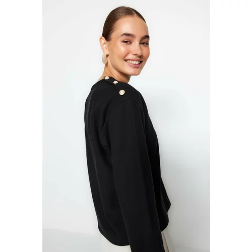 Trendyol Black Thessaloniki/Knitwear Look with Pearl Detailed Relaxed/Comfortable Fit Knitted Blouse