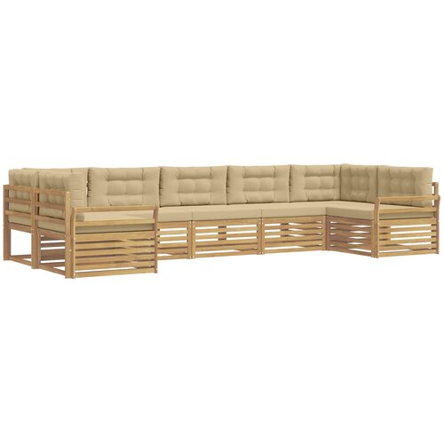  Set vanjskih sofa 7 kom. Bijela i bež Čvrsto drvo akacije 404 x 170,5 x 73 cm Slike