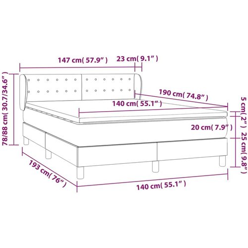  Krevet s oprugama i madracem smeđesivi 140 x 190 cm od tkanine Slike