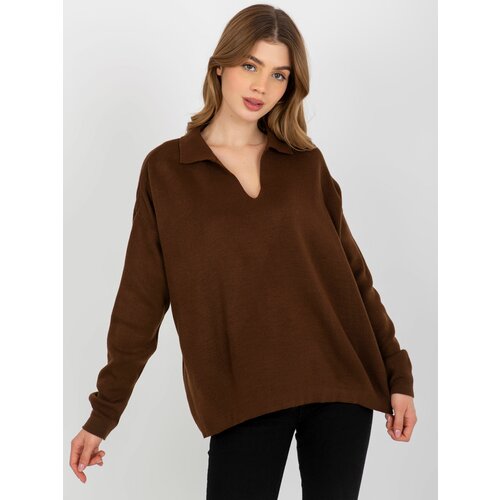 Fashion Hunters Dark brown smooth oversize sweater with collar Slike