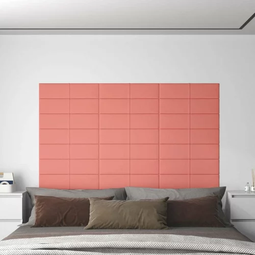  Stenski paneli 12 kosov roza 60x15 cm žamet 1,08 m²