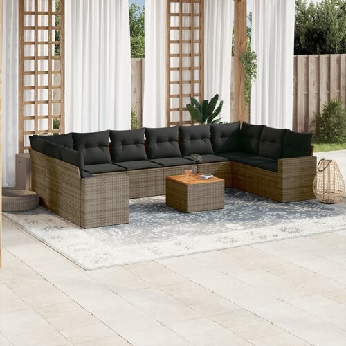 vidaXL 11-dijelni set vrtnih sofa od poliratana s jastucima sivi Cene