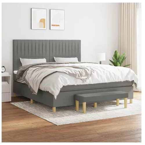  Box spring postelja z vzmetnico temno siva 160x200 cm blago