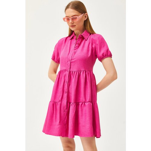 Olalook Women's Fuchsia Pieced Linen Content Shirt Dress Slike