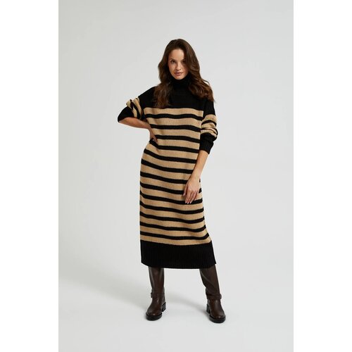 Moodo Women&amp;#039;s striped knitted turtleneck dress - black Slike
