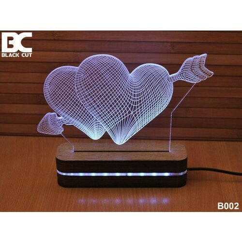 Black Cut 3D lampa sa 9 različitih boja i daljinskim upravljačem - srca i strela ( B002 ) Slike