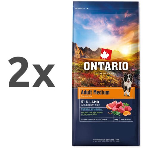 Ontario Adult Medium - jagnjetina in rjavi riž 2 x 12 kg Cene
