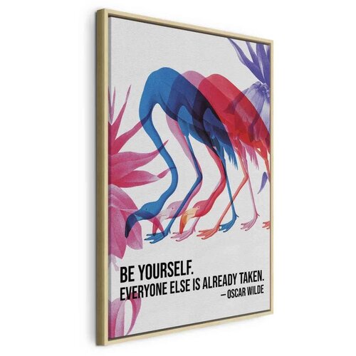  Slika - Colorful Flamingos - Inspirational Quote with Colorful Bird Silhouettes 60x90 U prirodnom drvenom okviru Cene