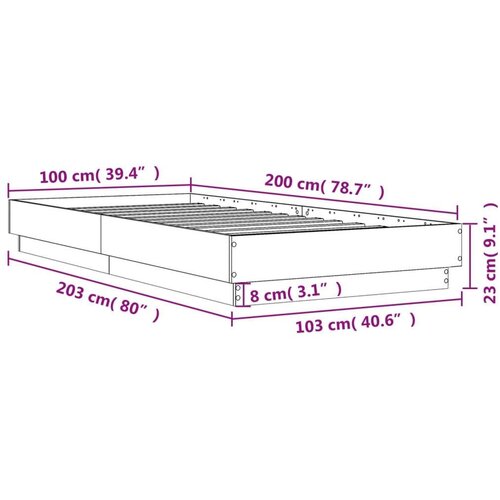  Okvir za krevet s LED svjetlima dimljena boja hrasta 100x200 cm Slike