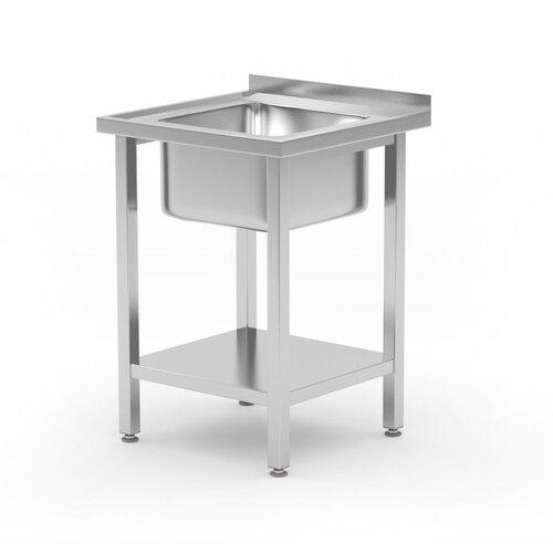 Hendi Sto sa sudoperom i policom, pričvr&amp;scaron;ćen &amp;scaron;rafovima, Kitchen Line, 600x600x(H)850mm Slike