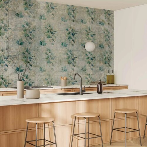  Foto tapeta - Mint tones - green leaf bouquets on a retro patterned background 400x280 Slike